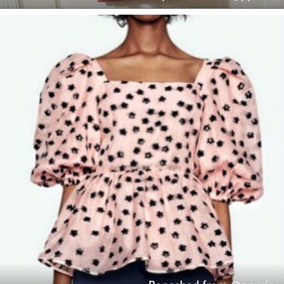 Stine Goya Irene Puff Sleeve Peplum Top Meadow Pink Blush Sz L Babydoll Coquette - Picture 1 of 11